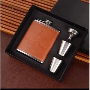 Portable Hip Flask Whisky Bottle Set - 200ml With free 2stainless tot cups-brown