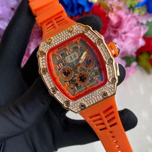 Orange Luxury Iced-Out Chronograph Rubber Strap Watch – Bold Designer Statement for Men