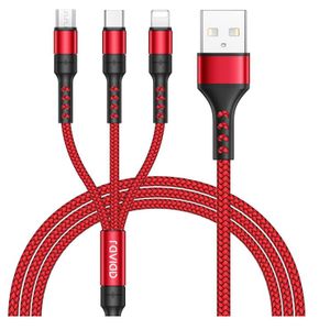 Multi Charger Cable, 3 in 1 Charger Cable 3A USB Fast Charging Cord [1.2M] Multi Charging Cable with Micro USB Type C Lightning Cable Connector for iPhone, Samsung, Huawei, Sony, LG, PS5-Red
