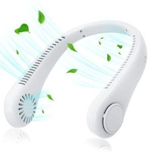 Leaf Less Neck Hanging Small Fan USB Charging Outdoor Portable Portable Sports Neck Hanging Fan- White