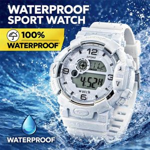 Rugged Sports Military Design Wristwatch - Waterproof, Shockproof & LED Backlight - Watches for Men / Ladies - White