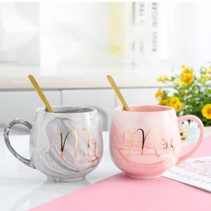 Mr and Mrs Ceramic Coffee Mug and Spoons Ceramic Tea Mug Coffee Cup and Spoons Milk Tea Cup Couple Gift Cup Set Anniversary Wedding Engagement Valentine Gift for Couple