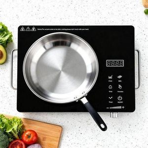 Hoffmans Electric Infrared Cooker,2200W Single Burner Ceramic Cooktop with Digital Touch Control, Knob Adjustment, and Portable Stainless Steel Handles