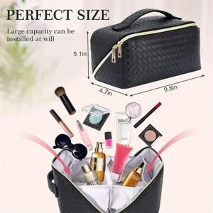 Plaid Make Up Bag Multifunctional PU Leather Makeup Case Pouch Portable Large Capacity Fashion Zipper Soft for Gym Fitness