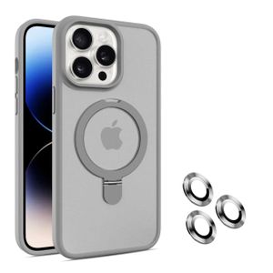 Apple iPhone 15 Pro Max Matte Clear Magnetic Phone Case (MagSafe Compatible) with Free Camera Lens Protector in Grey