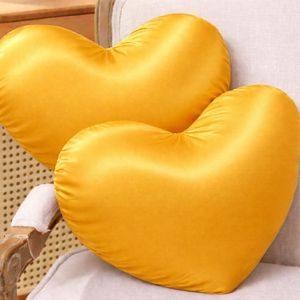 2pcs Heart pattern satin Fibre filled Throw Pillows-Yelow