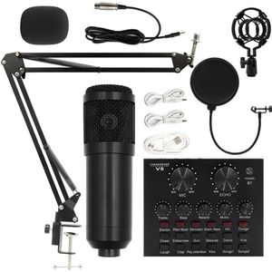 TodyJeyHo Condenser Microphone Bundle, Live Sound Card, Adjustable Boom Arm, Shock Mount, Metal Mic Pop Filter, Sponge Pop Filter Cover, Earphone, Audio Cables and Power Cable