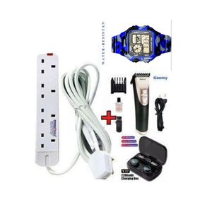 Power King Best extension 4 way with long cable plus watch plus geemy shaver etc....