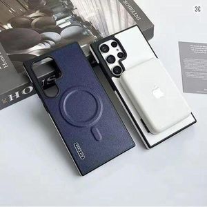 Samsung  Galaxy S23 Ultra Luxury Matte Leather Magnetic Aircase – MagSafe Wireless Charging Compatible Shockproof Bumper Cover, Soft Leather Anti-Scratch Protective Phone Case (Blueish)