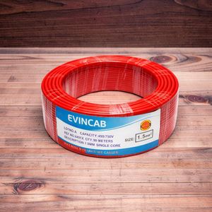 Evin 1.5mm Red Single Core Solid Long Lasting Flame Safe PVC Indoor Electrical Wiring Cable 