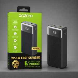 Oraimo PowerNova Q21 20000mAh Power Bank 22.5W Fast Charge LED Display Portable - BLACK