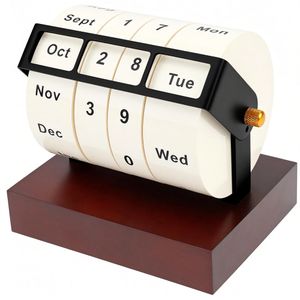 Desk Calendar, Wooden Wheeling Calendar Month Week Day Date Display