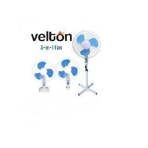 VELTON VSF 40602 3-in-1 Fan 16-inch Stand Wall Table Fan Quiet Operation Three Speed Settings Adjustable Oscillation and Tilting Angle Efficient Cooling for Home and Office Use 