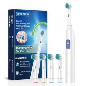 â€œDeep Cleanâ€ fully automatic 4 rotary brush heads soft bristle smart  mode charging electric toothbrush for adults,rotating Electric Toothbrush(white)