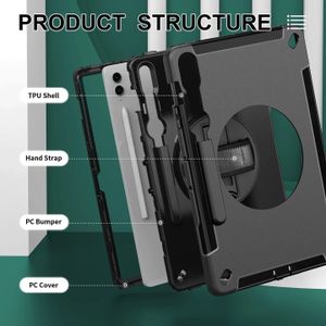 Samsung Pisen Rugged Tablet Case – Protective Back Cover with Adjustable Hand Strap, 360° Rotating Stand, and Built-In Stylus Holder 