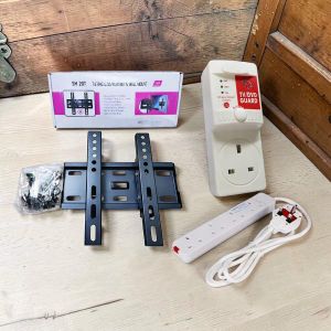 Advanced Design Skilltech 15-43in Tilt TV Wall Mount Bracket + Power King 4Way Power Ext Cable + FREE FK TV Guard 