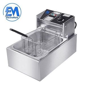 ElectroMate 6L Single Tank Energy Efficient Double Electric Chips /Chicken /Mandazi Deep Fryer Machine _ Silver EF01 (1 YR WRTY)