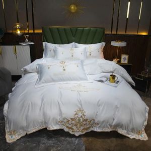 White  Luxury Silk Satin Jacquard Duvet Cover Set