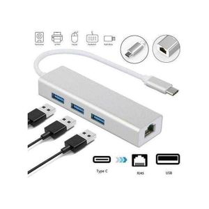 Universal Type C to RJ45 10/100/100 Gigabit Ethernet Network Adapter + 3 Port USB 3.0 Hub DATA CABLE