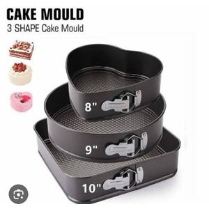 3-Piece 8/9/10-Inch Cake Mould Set – Mixed Shape Nonstick Baking Tins – Black