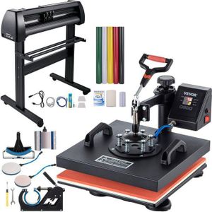 Complete Printing Startup Set: 8-in-1 Multifunction Heat Press Machine with 2 ft Vinyl cutter Plotter for Mug, Cap, Plate & T-Shirt Printing