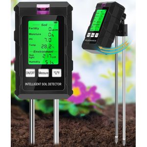 Soil Moisture Meter, 6-in-1 Digital Moisture Meter, With pH Sunlight Temp Humidity Fertility Moisture, LCD Display Plant Soil Tester with Dual Probe, for Garden, Lawn, Farm, Indoor & Outdoor Use