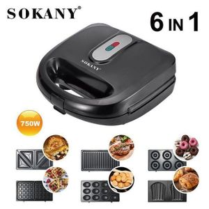 Sokany 6 in 1 Breakfast Sandwich Maker grill, donuts, waffles - Removable Non-Stick Plates 