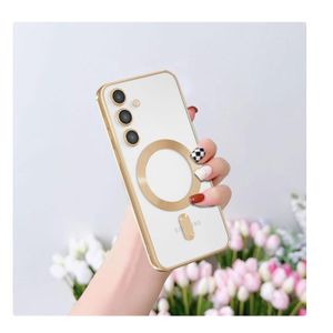 Samsung Galaxy A55 Magsafe Gold Electroplated Clear Case with Stylish Military Shockproof Cover