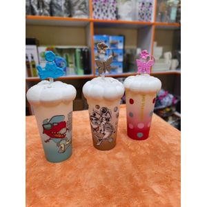 Cute Juice Tumbler Jar – Reusable Cup with Lid & Straw