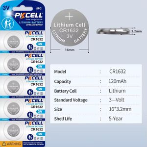 PK Cell 5pcs PKCELL CR1632 3V Lithium Button Cell Batteries