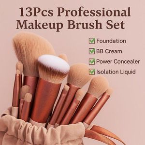 addigoes Makeup Brushes Set, 13pcs Professional Soft Synthetic Blending Powder Concealer Application Tool Kit for Face Eye Shadows, for Beginners and Makeup Enthus (Brown)