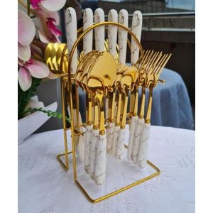  24pcs Marble White Flatware Sets,Stainless Steel Cutlery Set, Spoons Forks Knives