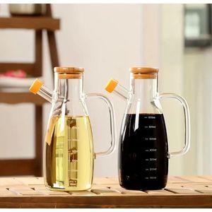 1L Glass Oil Dispenser with Handle and Bamboo Lid