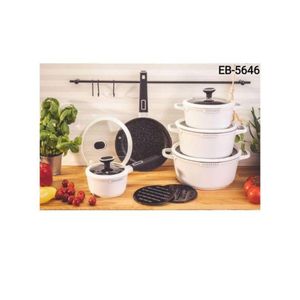 EDENBERG 15 pcs EDEBERG PREMIUM NONSTICK COOKWARE SET - ELEGANT WHITE MARBLE FINISH 
