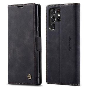 Caseme Phone Case For Wallet Retro Black Suede Leather Flip Case For Samsung Galaxy S23 Ultra