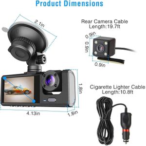 3 Lens WiFi Dash Cam 1080P Triple Camera Car DVR Front + Inside + Rear Night Vision G-Sensor Parking Monitor