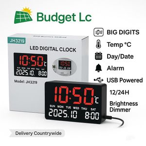 LED Digital Wall Clock Big Display, Temp °C, Date/Day, Alarm, USB, 12/24H