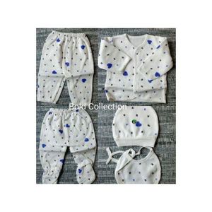 Lucky Star 5PCs Blue Warm Newborn Baby Boy Set Of Sweater/2trauser/cap/bib+FREE PAIR  OF MITTENS