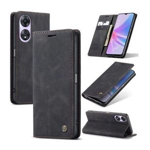 Oppo A18 Caseme Wallet Black Retro Suede Leather Flip All-Round Protection Cover Case - Protective Phone Cover
