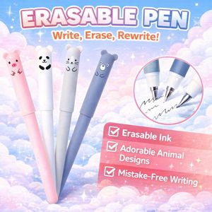 Set of 4 Magic Erasable Gel Pens – Write, Erase, Rewrite! Fun Animal Design for School & Office