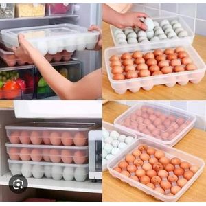 34 Eggs 34pc Egg Tray Storage Container with Lid, Stackable Durable Refrigerator Egg Holder Organizer for Kitchen Counter, Food Grade Plastic Egg Keeper, Space-Saving Egg Box