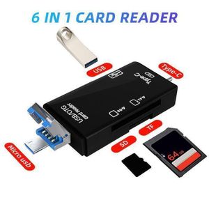6 in 1 OTG Card Reader ATUD-17 – USB + Micro USB + Type C Multi-Function Adapter with SD/TF Card Slots, Plug & Play for Phones Tablets Laptops