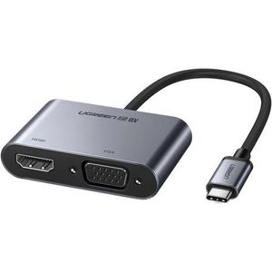 Ugreen  CM162 4-in-1 USB-C to HDMI + VGA + USB 3.0 Multiport Adapter with PD 100W Fast Charging – Space Gray. USB Type-C Hub for MacBook, Laptop, Samsung, iPad , 4K HDMI , Plug & Play