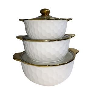 Ceramic 3pcs Soup Pot Gold Line