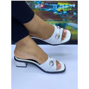 White Low-Heeled Sandals