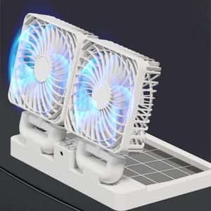 Portable Dual-Head Solar Fan with Rechargeable Battery - Tabletop and Outdoor Super Cooling Fan with Solar Panel and USB Type-C Charging