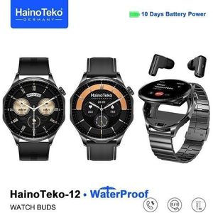 Haino Teko H12 Smartwatch for Men Waterproof AMOLED Display Wireless Earbuds 3 Straps & Charging Cable, Smart Watch