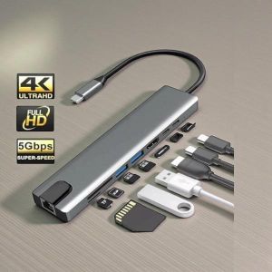 MacBook PRO Compatible Premium Quality connectivity solution 8 In 1 USB Type-C Hub Port Adapter Converter Docking Station With RJ45 & Ethernet, HDMI, USB 3.0,SD/TFT & PD Ports