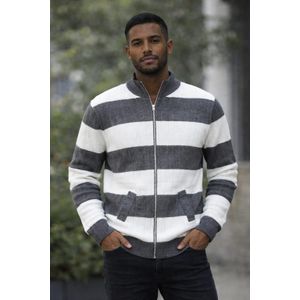 Men's Striped Full-Zip Knitted Cardigan Sweater