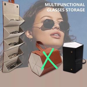 Multi-Slot Sunglasses Organizer Box – Folding PU Leather Eyeglasses Storage Case